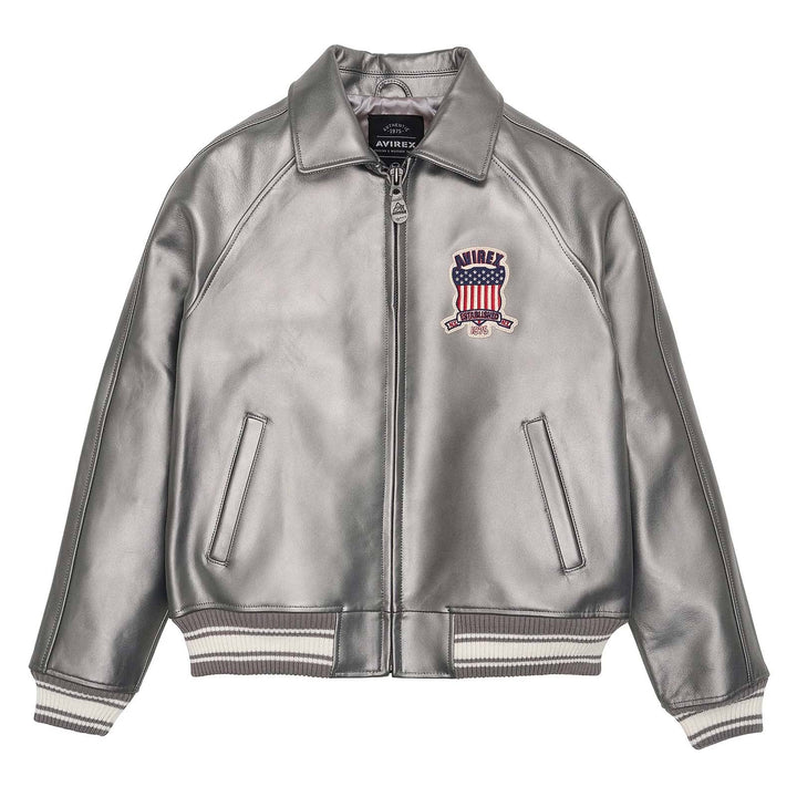 Avirex Silver Leather Bomber Jacket – Handmade Iconic Style
