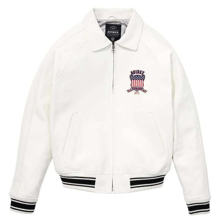 Avirex White Leather Bomber Jacket – Iconic Aviator Style