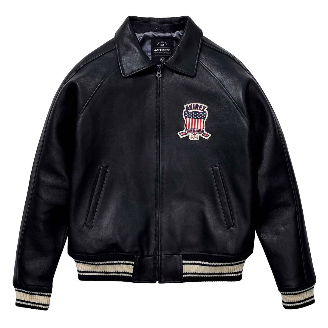 Avirex Black Leather Bomber Jacket – Iconic Aviator Style