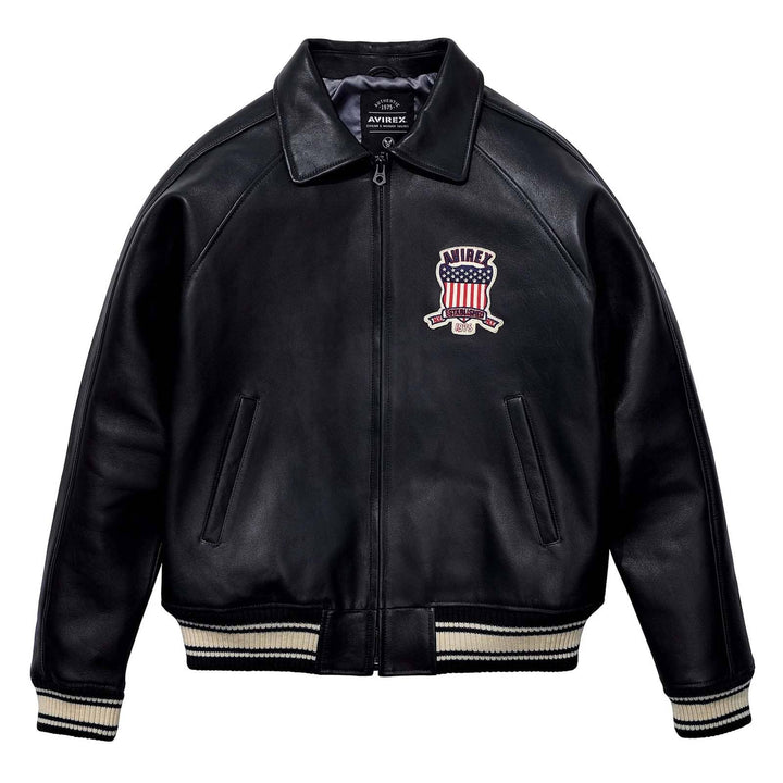 Avirex Black Leather Bomber Jacket – Iconic Aviator Style