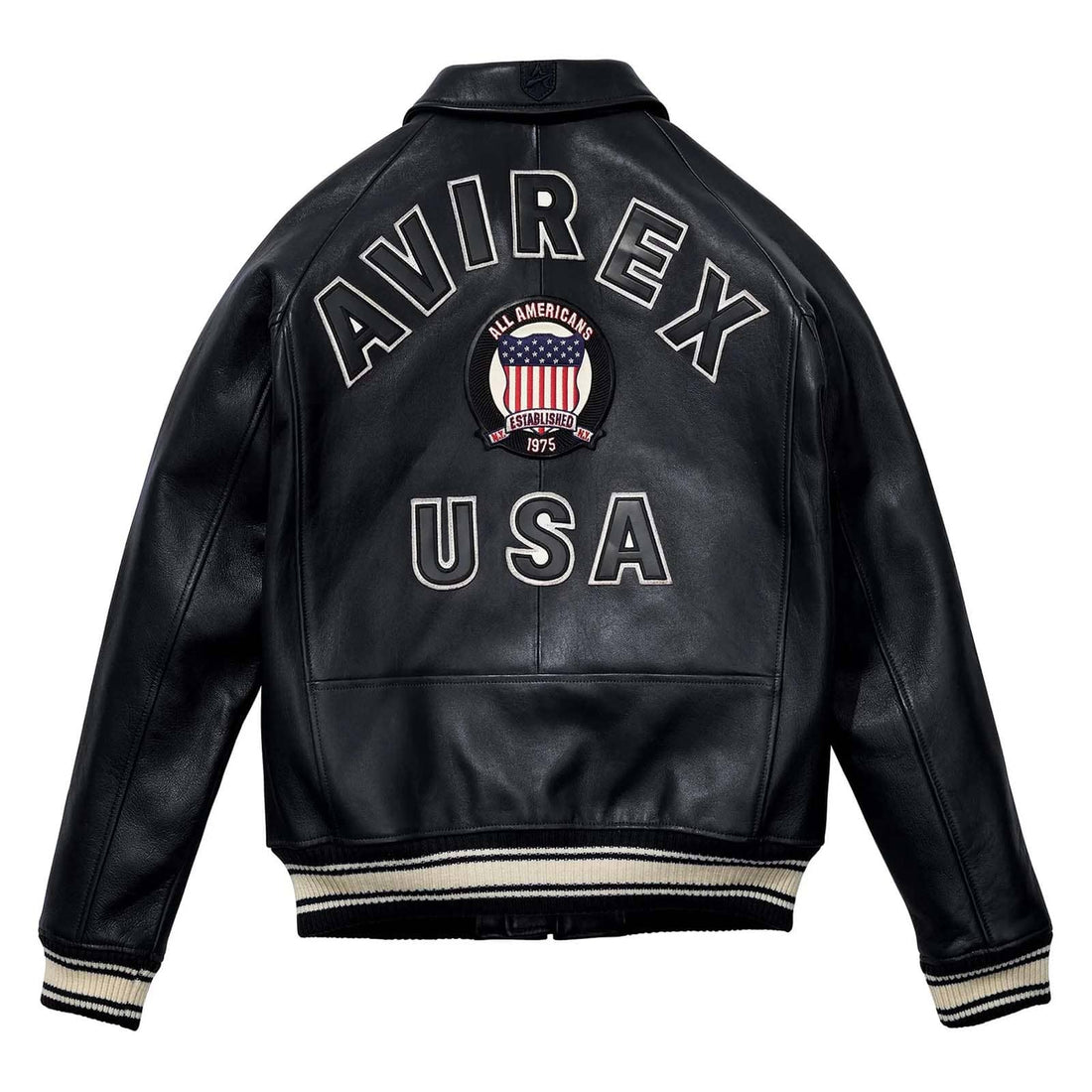 Avirex Black Leather Bomber Jacket – Iconic Aviator Style