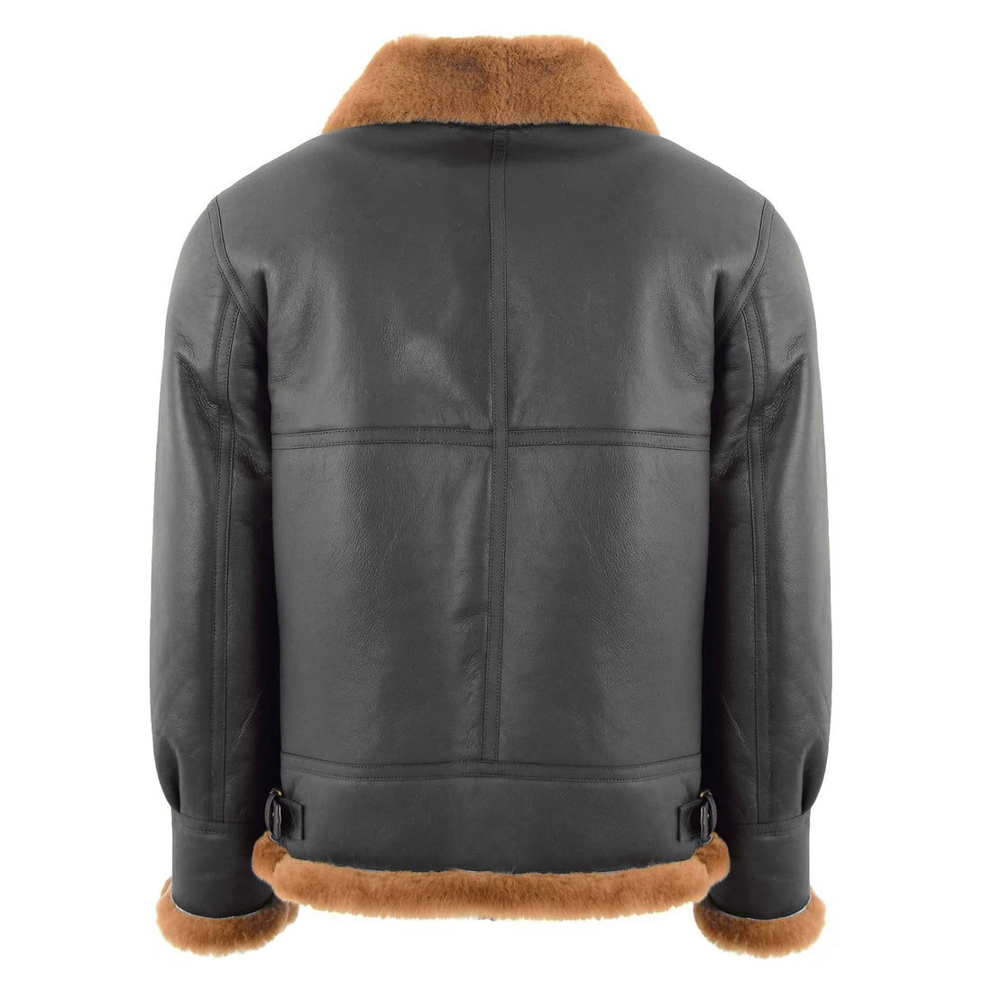 Men's Black B3 Leather Bomber Jacket with Ginger Shearling Collar