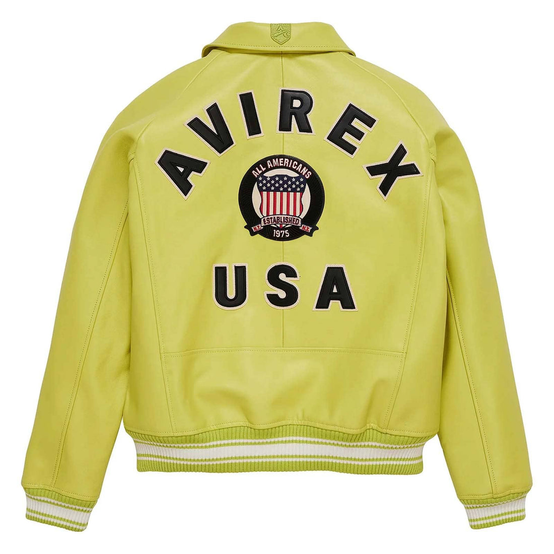 Avirex Lime Green Leather Bomber Flight Jacket – Handmade Iconic Style