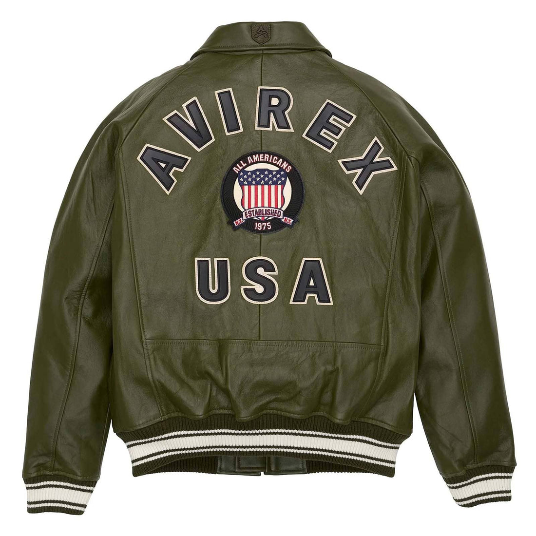 Avirex Olive Green Leather Bomber Jacket – Iconic Aviator Style