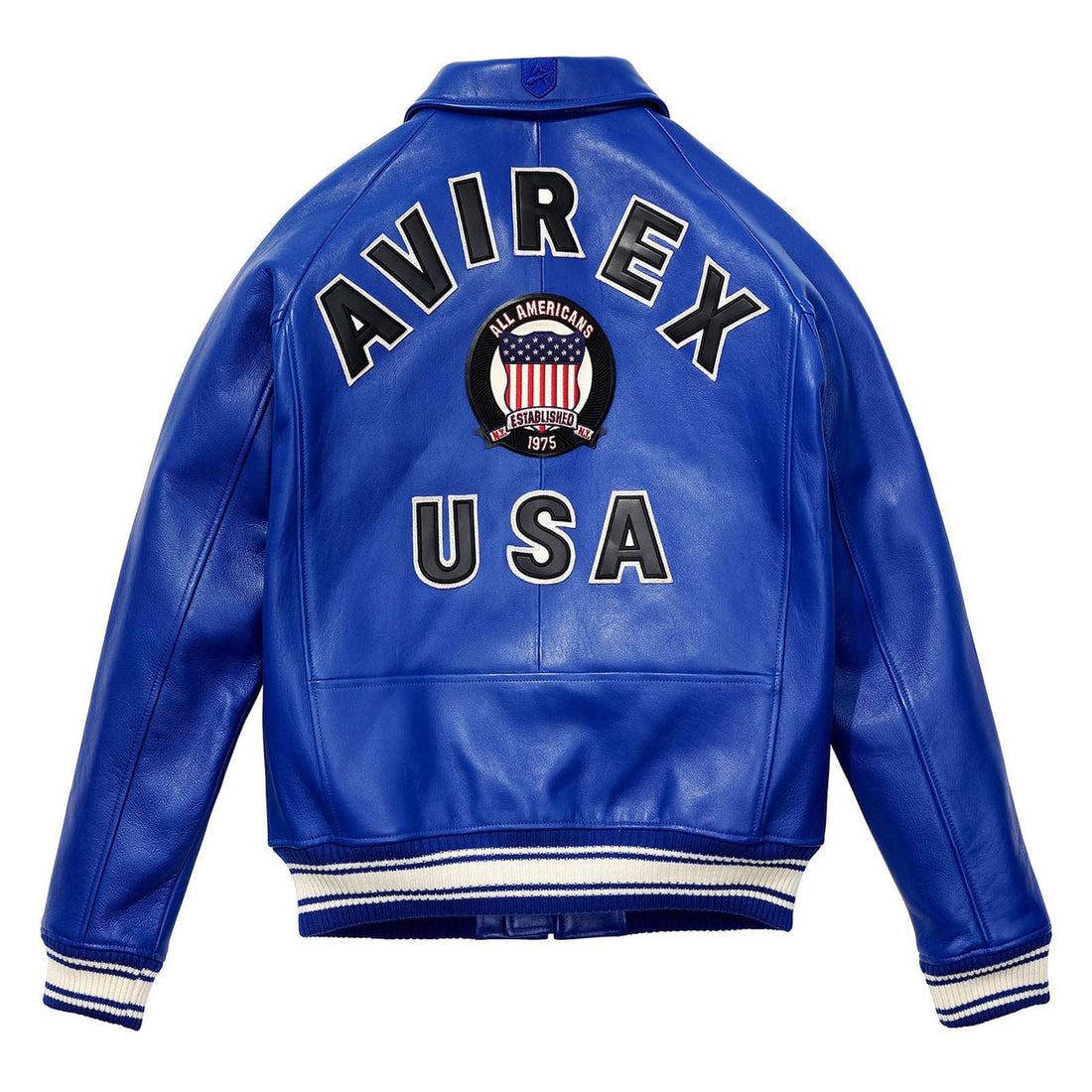 Avirex Navy Blue Leather Bomber Jacket – Iconic Style