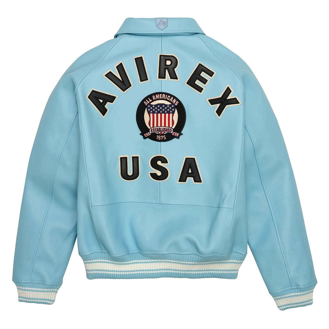 Avirex Light Blue Leather Bomber Flight Jacket – Top Quality