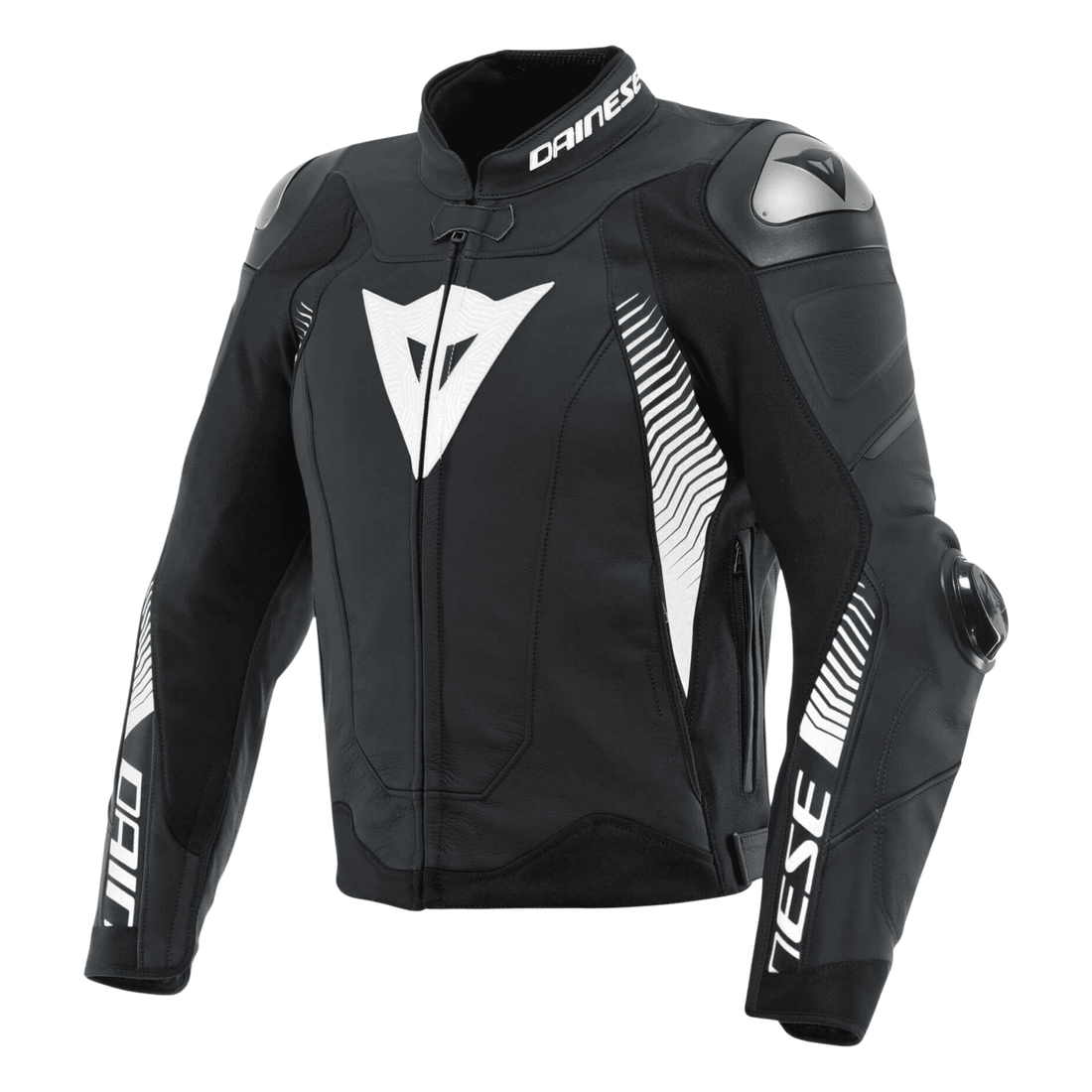 Dainese Super Speed 4 Men’s Black Leather Motorcycle Jacket White Logos