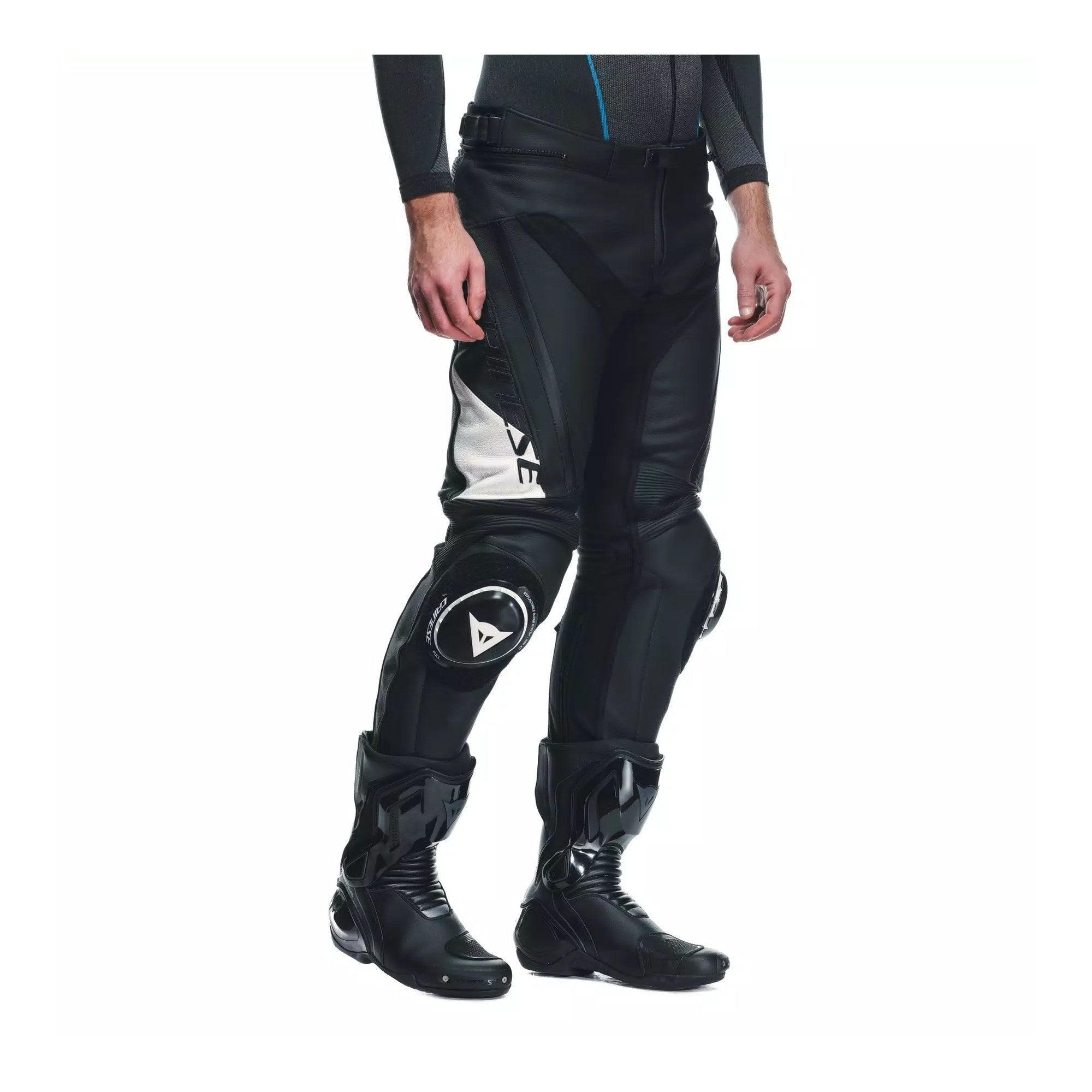 Dainese Delta 4 Men's Leather Motorcycle Pants | Black/White