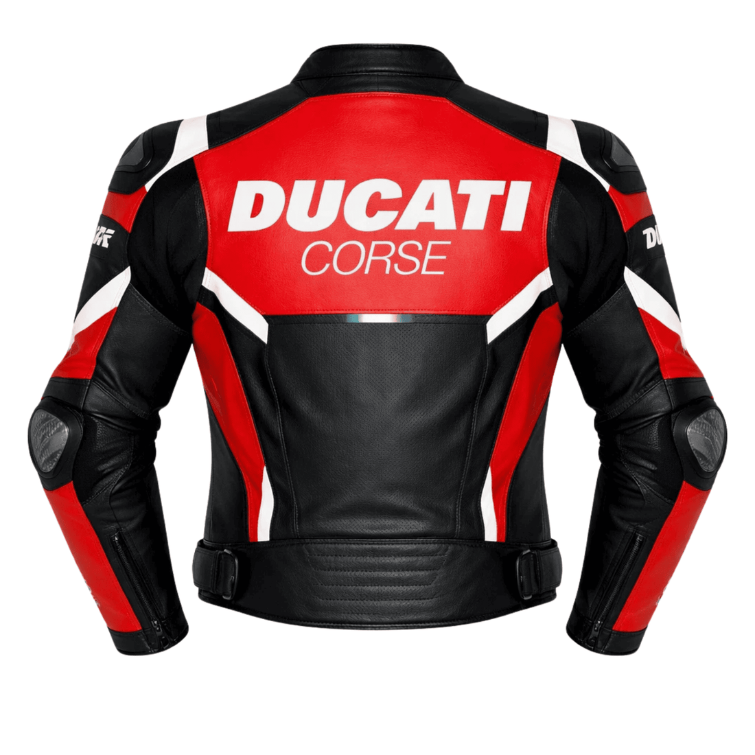 Men’s Ducati Corse Style Leather Motorcycle Jacket with CE Armor