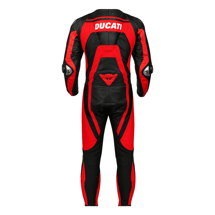 Men’s Ducati Corse Style Black Red Leather Motorcycle Racing Suit