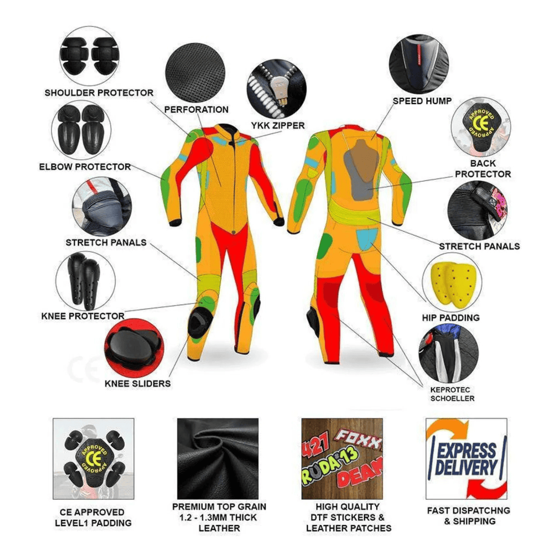 Ducati-Inspired One-Piece Black Leather Motorcycle Racing Suit