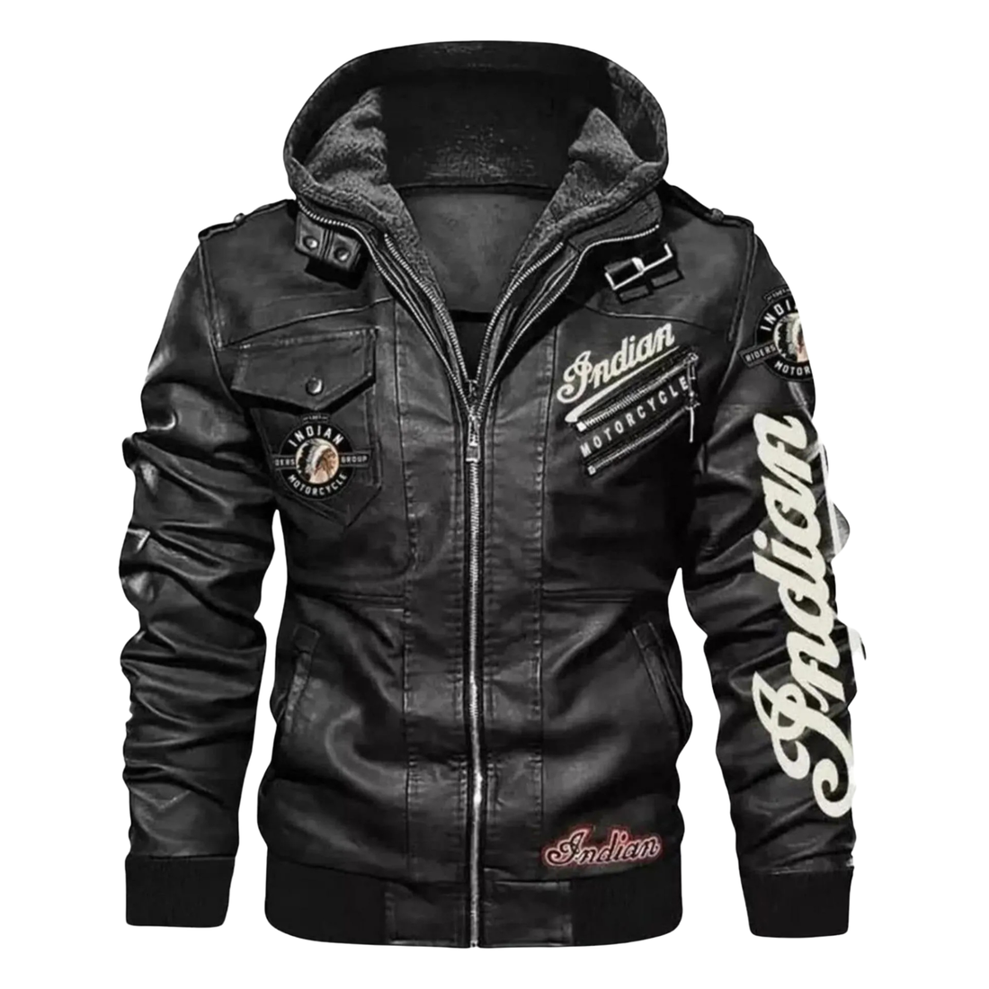 Men’s Indian Motorcycle Hooded Black Leather Biker Jacket