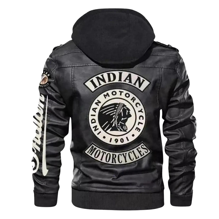 Men’s Indian Motorcycle Hooded Black Leather Biker Jacket