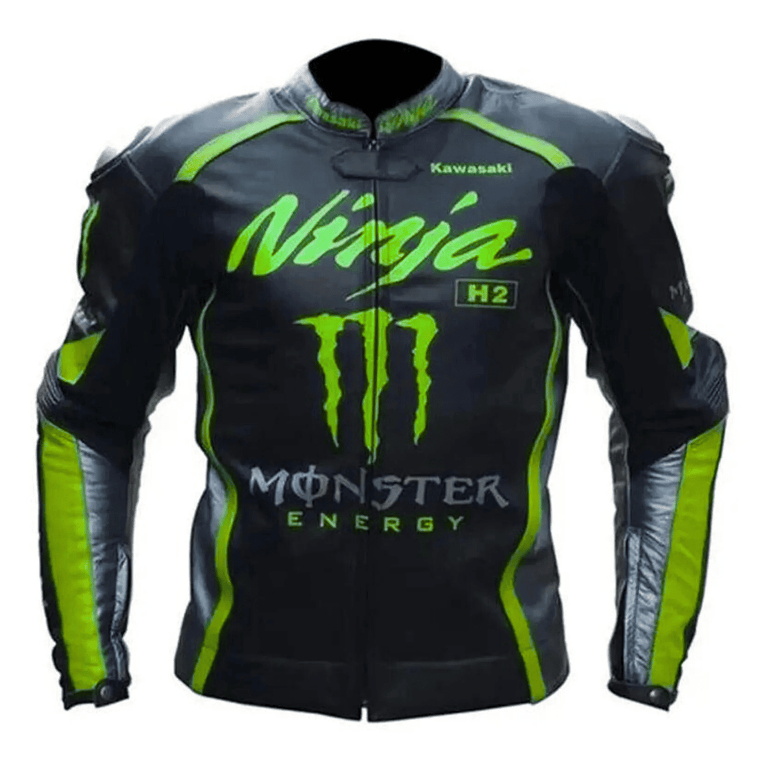 Men’s Kawasaki Black Racing Leather Motorcycle Jacket with CE Armor
