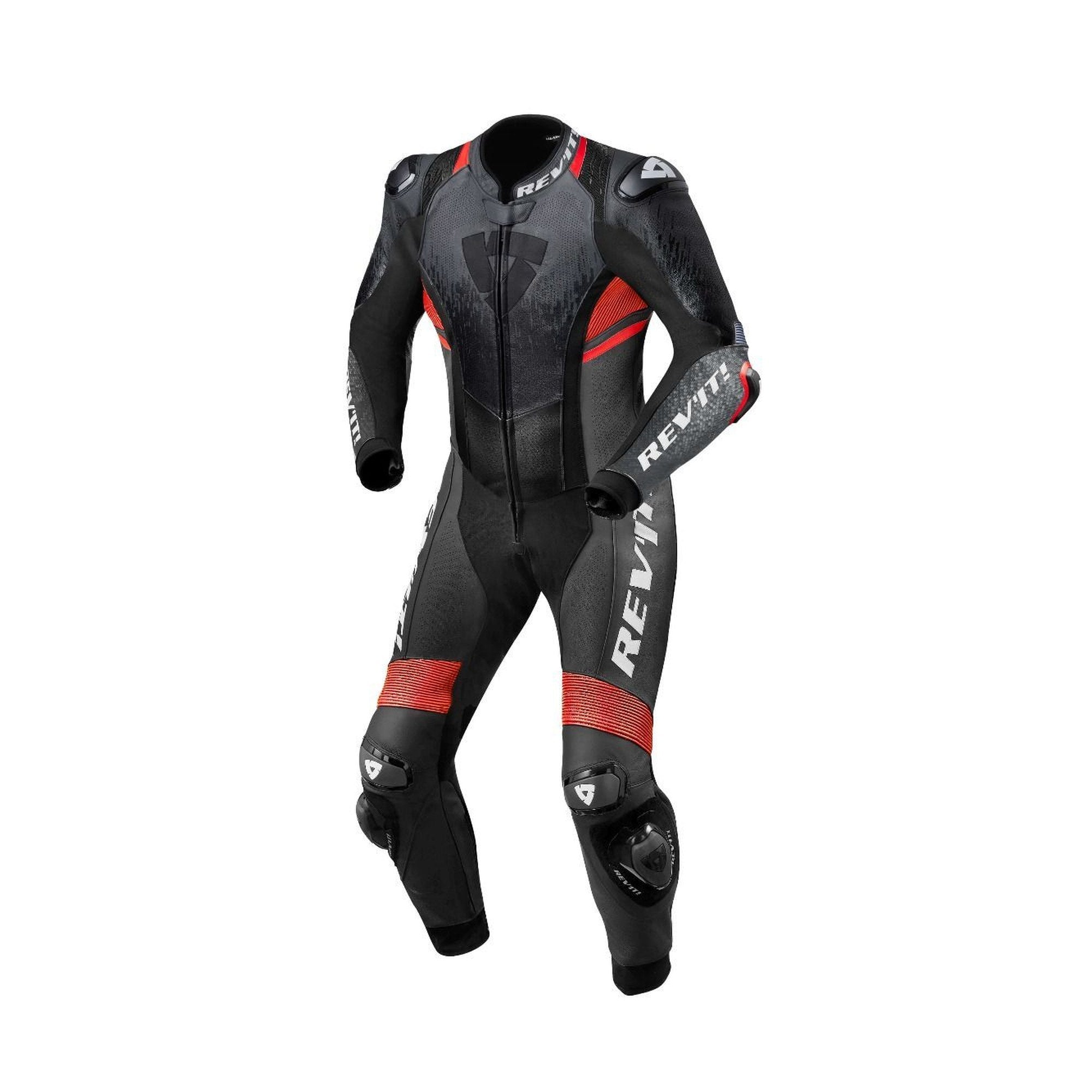 REV'IT! Control One-Piece Leather Race Suit | Black/Neon Red