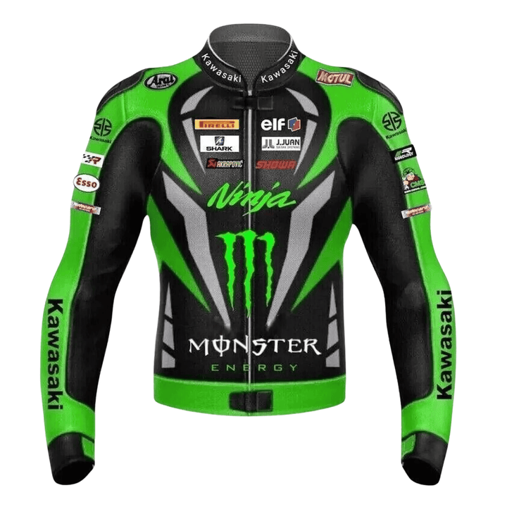 Handmade Men’s Kawasaki Ninja Green Monster Leather Motorcycle Jacket